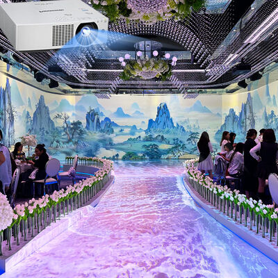 Bom preço 5200 lumens 1920*1200 Resolução 20 canais Imersivo Holográfico Projetor Interativo para Restaurantes on-line